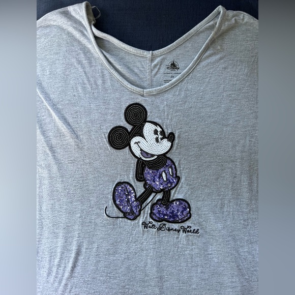 Purple sequin Mickey Mouse dolman short sleeve shirt - Picture 3 of 7